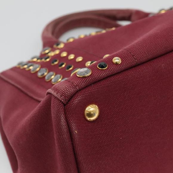 PRADA Canapa PM Hand Bag Canvas 2way Wine Red Gold Auth EC008 - Picture 14 of 16